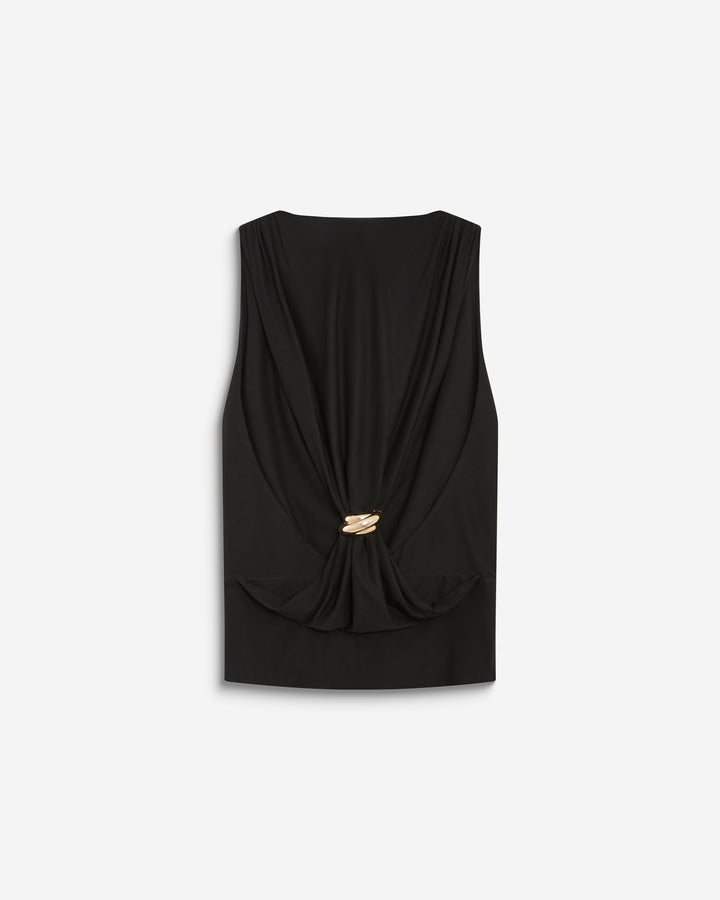 Top drapeado sem mangas com fivela dourada nas costas preto Bunny