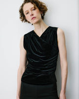 V-neck wrap velvet top noir Blitz