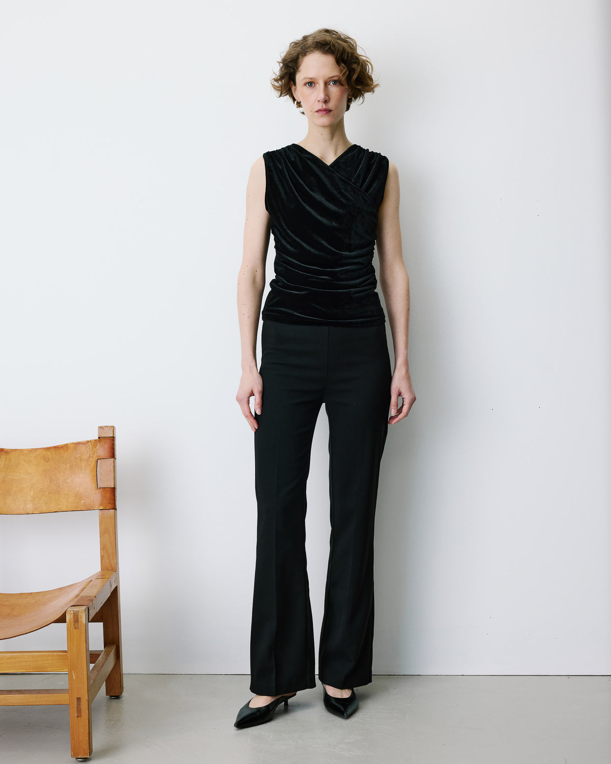 V-neck wrap velvet top noir Blitz