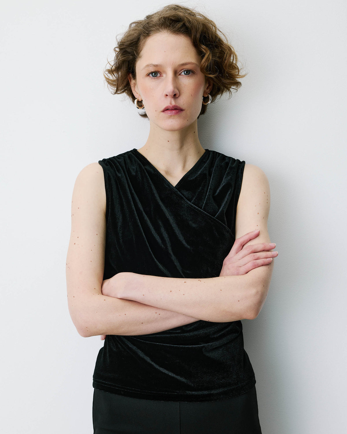 V-neck wrap velvet top noir Blitz