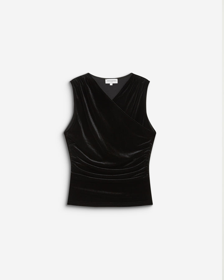 V-neck wrap velvet top noir Blitz