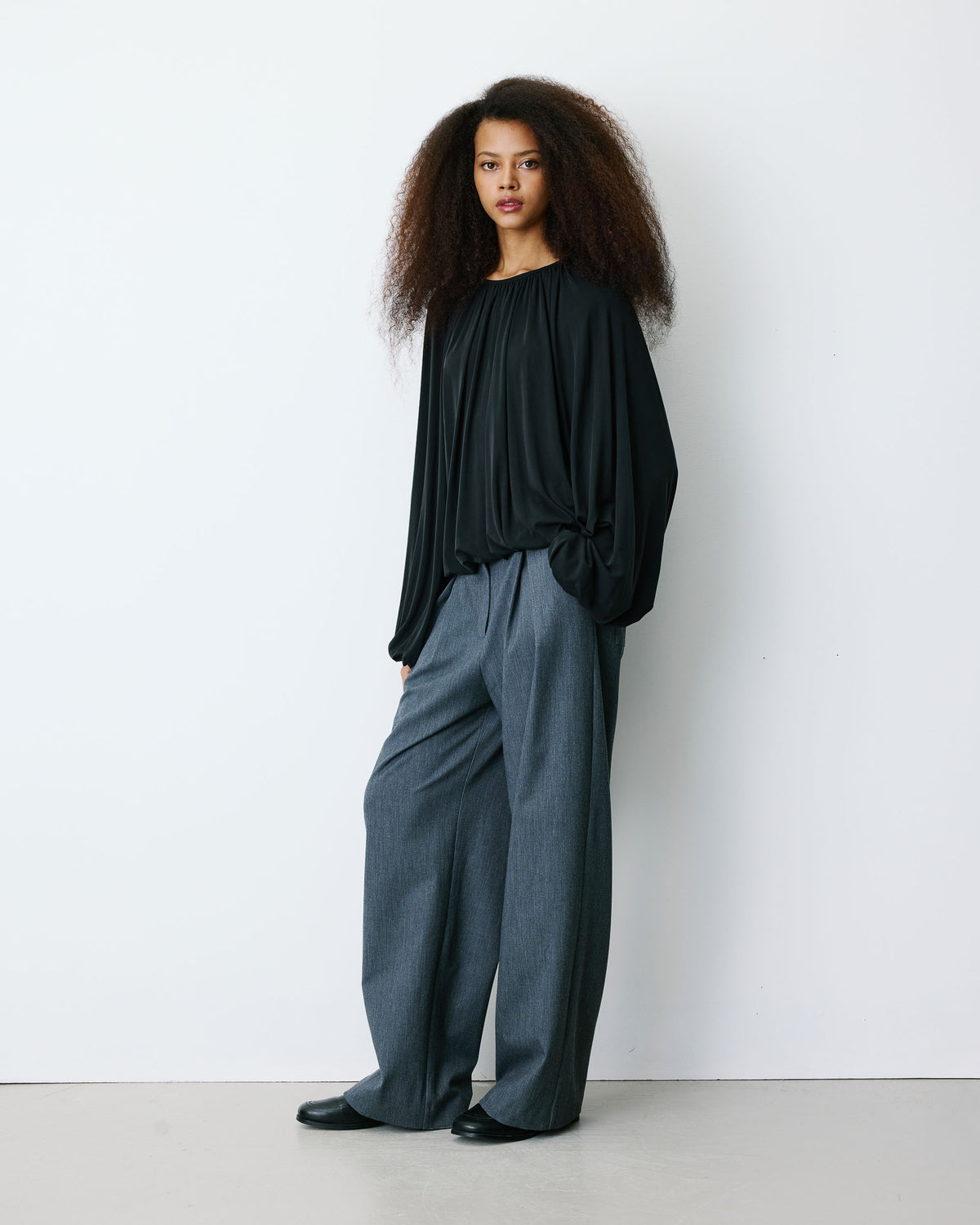 Balloon long-sleeve modal top noir Barbara