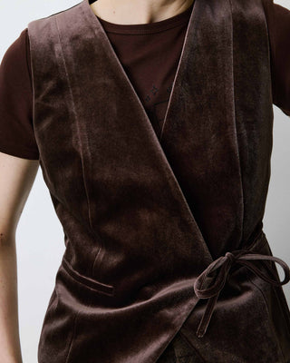 Tie-front velvet waistcoat chocolat Benny