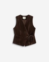 Tie-front velvet waistcoat chocolat Benny