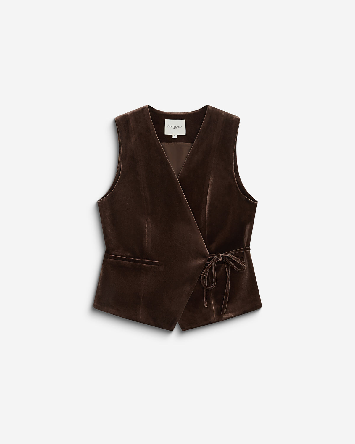 Tie-front velvet waistcoat chocolat Benny