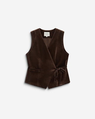 Tie-front velvet waistcoat chocolat Benny