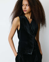 Tie-front velvet waistcoat noir Benny