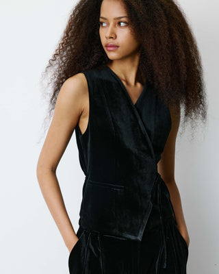 Tie-front velvet waistcoat noir Benny