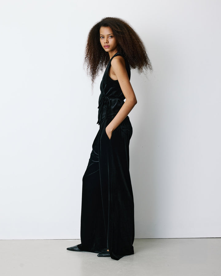 Tie-front velvet waistcoat noir Benny