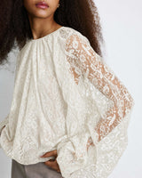 Lace puff-sleeve blouse ecru Beth