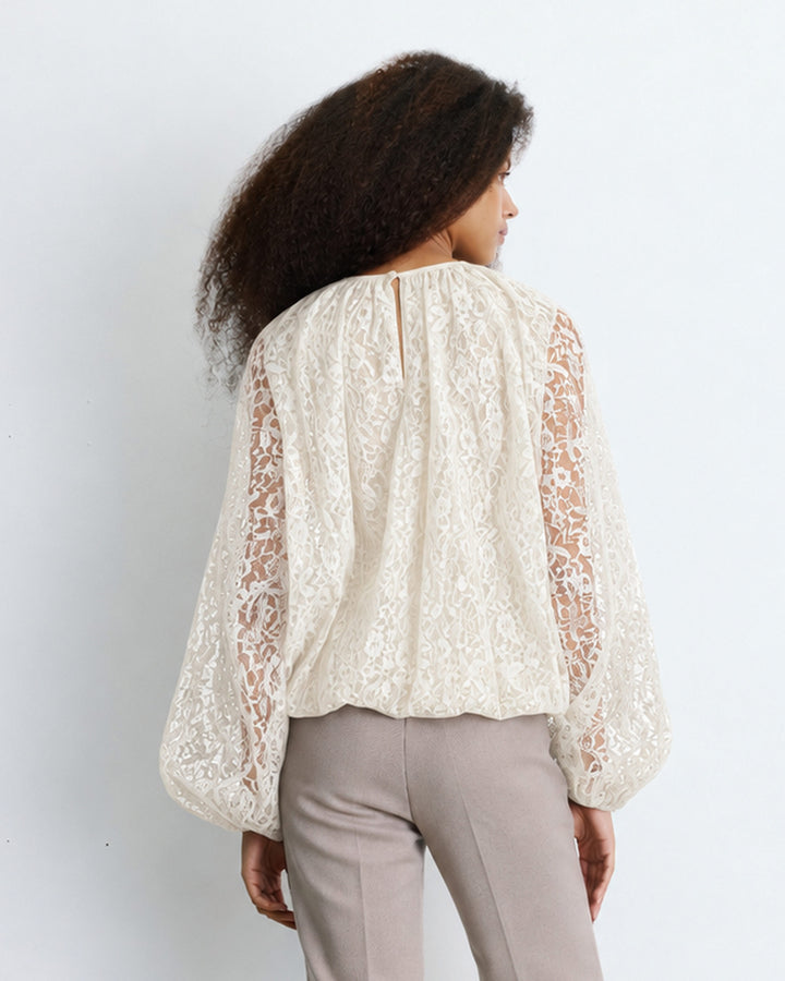 Lace puff-sleeve blouse ecru Beth