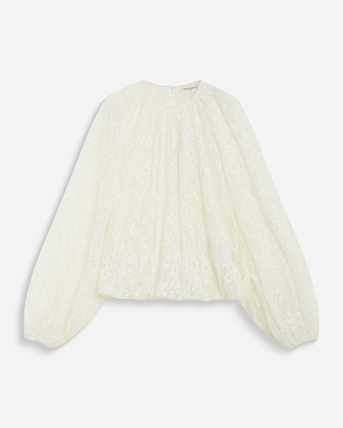 Lace puff-sleeve blouse ecru Beth