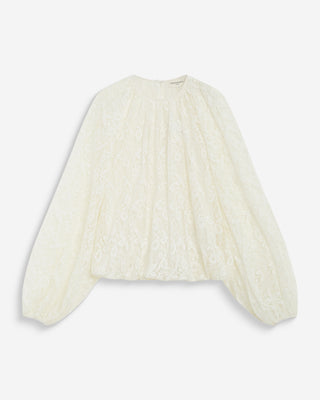 Blouse fluide en dentelle manches bouffantes ecru Beth