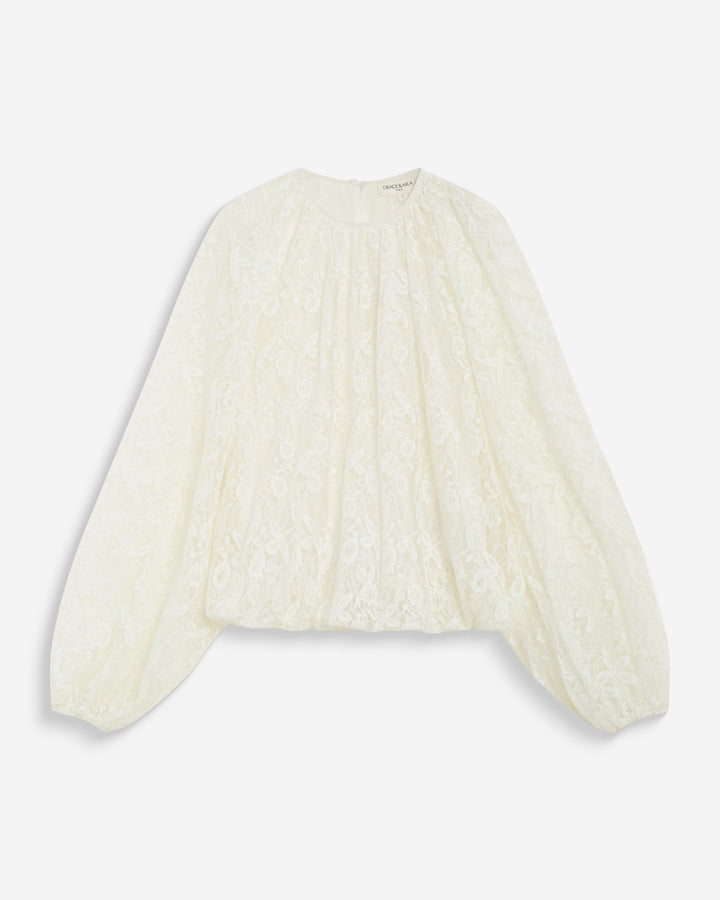 Lace puff-sleeve blouse ecru Beth