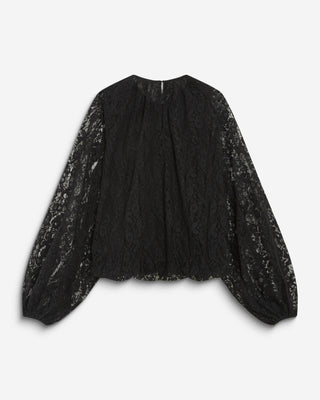 Blouse fluide en dentelle manches bouffantes noir Beth