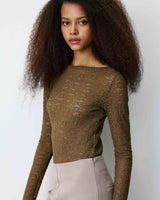 Body seconde peau en dentelle manches longues olive Bolero