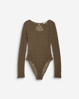 Body seconde peau en dentelle manches longues olive Bolero