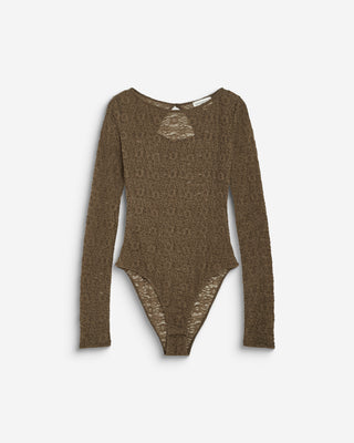 Body seconde peau en dentelle manches longues olive Bolero