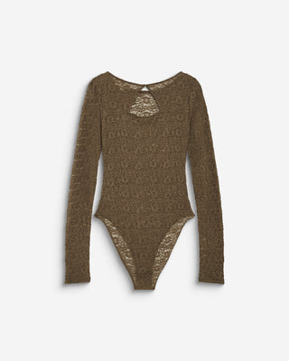 Body seconde peau en dentelle manches longues olive Bolero
