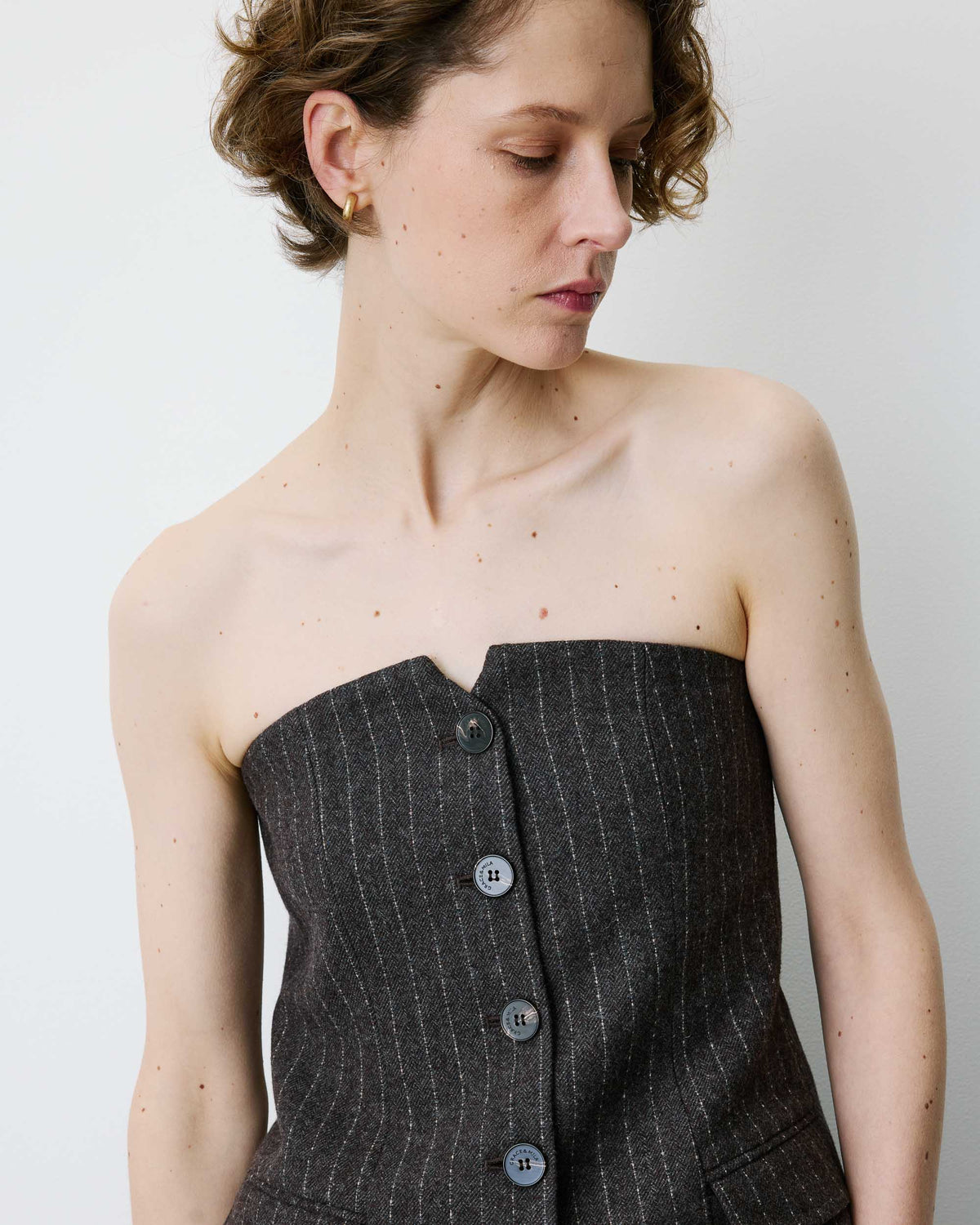 Top a bustier in misto lana a righe cioccolato Burton