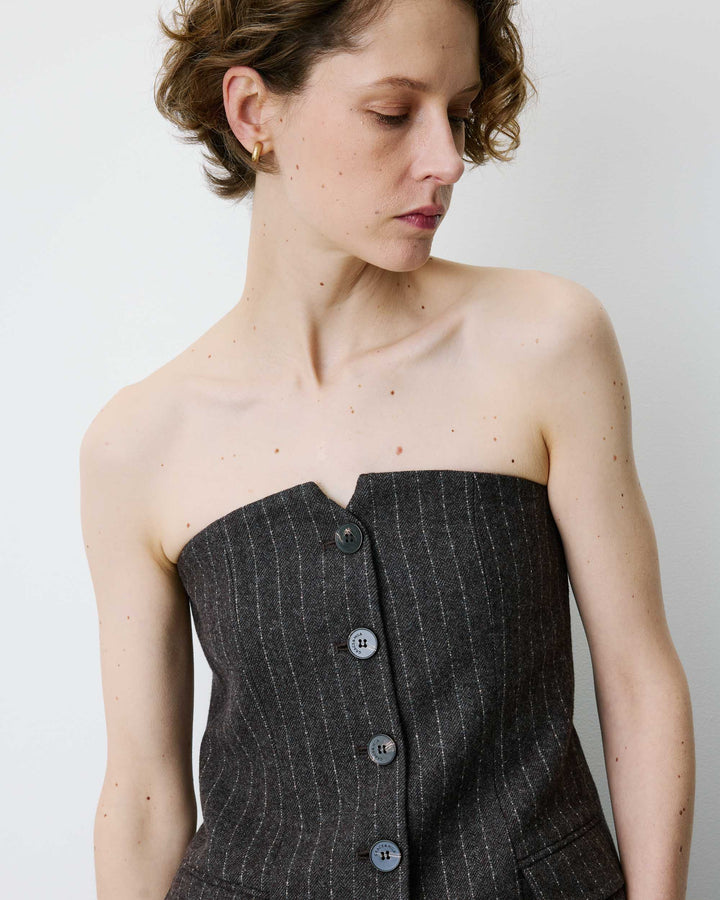 Top a bustier in misto lana a righe cioccolato Burton