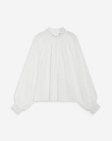 Blusa larga plissada com gola de renda marfim Brietta