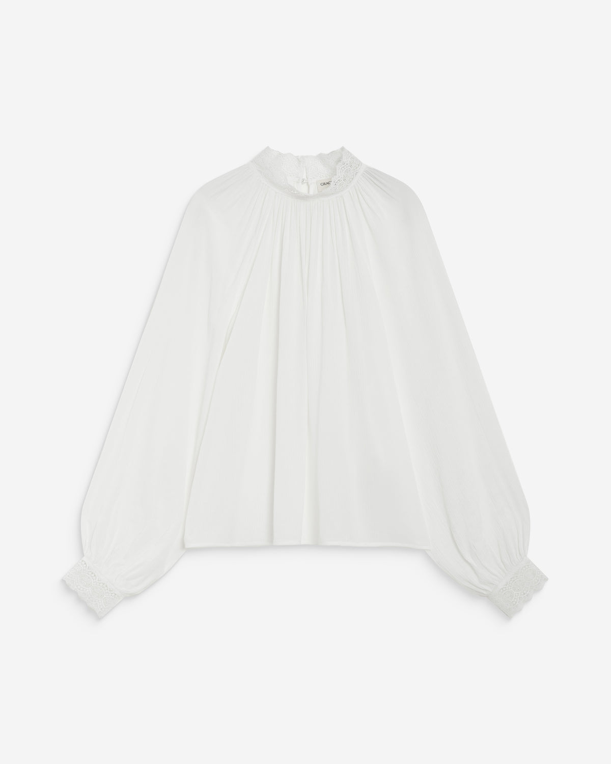 Blusa larga plissada com gola de renda marfim Brietta