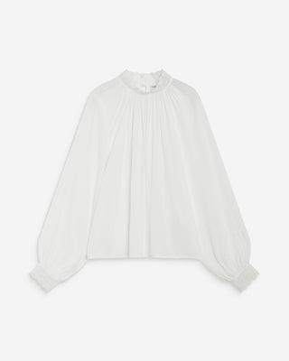 Blusa larga plissada com gola de renda marfim Brietta