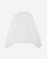 Blusa larga plissada com gola de renda marfim Brietta