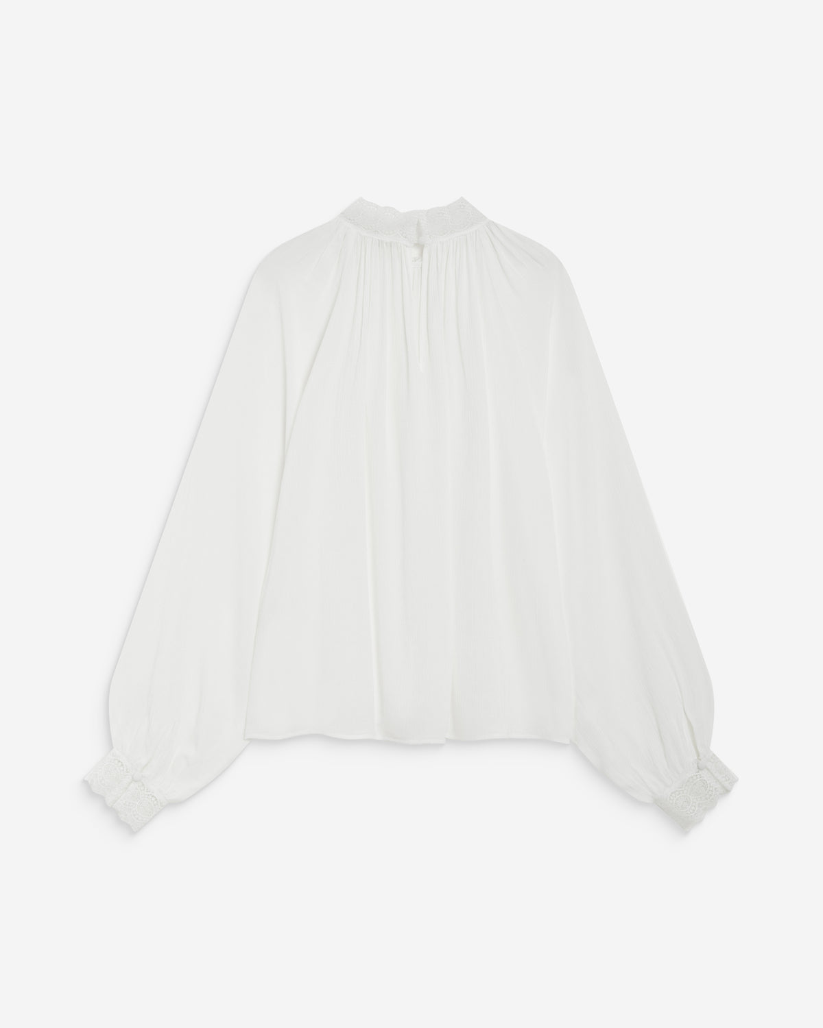 Blusa larga plissada com gola de renda marfim Brietta
