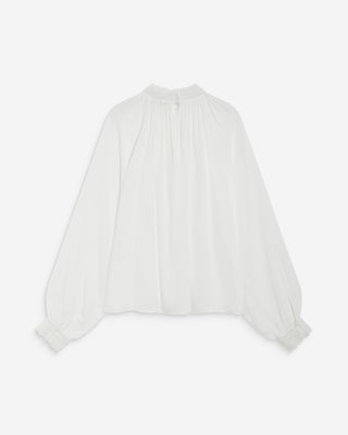Blusa larga plissada com gola de renda marfim Brietta