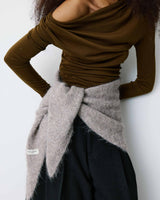 Top drapé manches longues col bénitier olive Biscotte