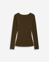 Top drapé manches longues col bénitier olive Biscotte