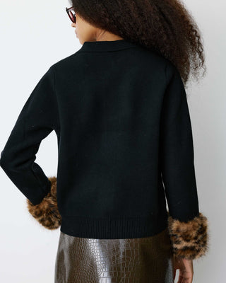 Gilet en maille poignets fausse fourrure noir Bambino