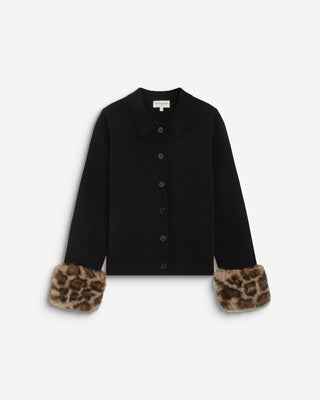 Gilet en maille poignets fausse fourrure noir Bambino
