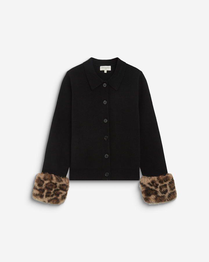 Gilet en maille poignets fausse fourrure noir Bambino
