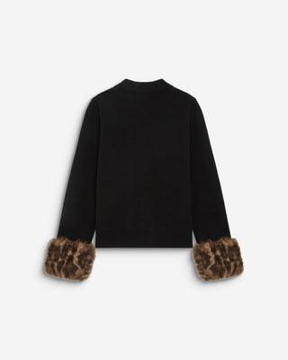 Gilet en maille poignets fausse fourrure noir Bambino