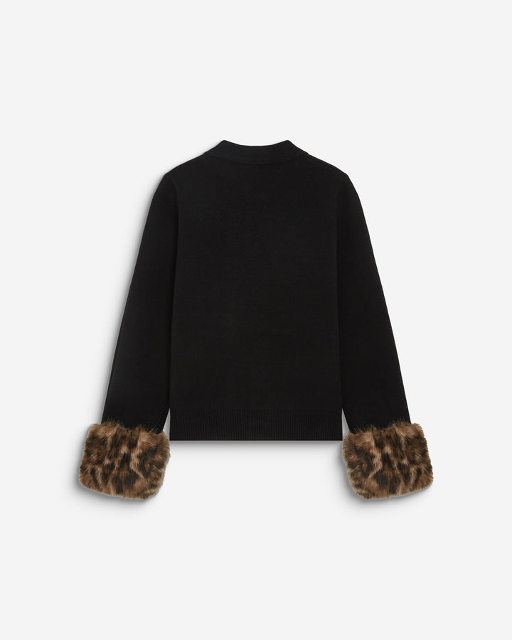 Gilet en maille poignets fausse fourrure noir Bambino