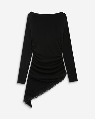 Top asymétrique manches longues bas en dentelle noir Bina