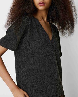 Top col V en jersey lurex manches courtes gold Basilic