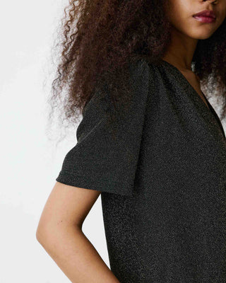 Top col V en jersey lurex manches courtes gold Basilic