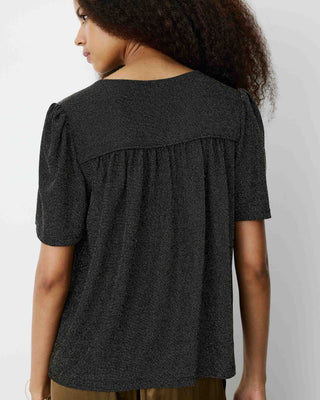 Top col V en jersey lurex manches courtes gold Basilic