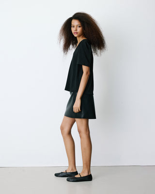 Top col V en jersey lurex manches courtes noir Basilic