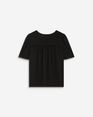 Top col V en jersey lurex manches courtes noir Basilic
