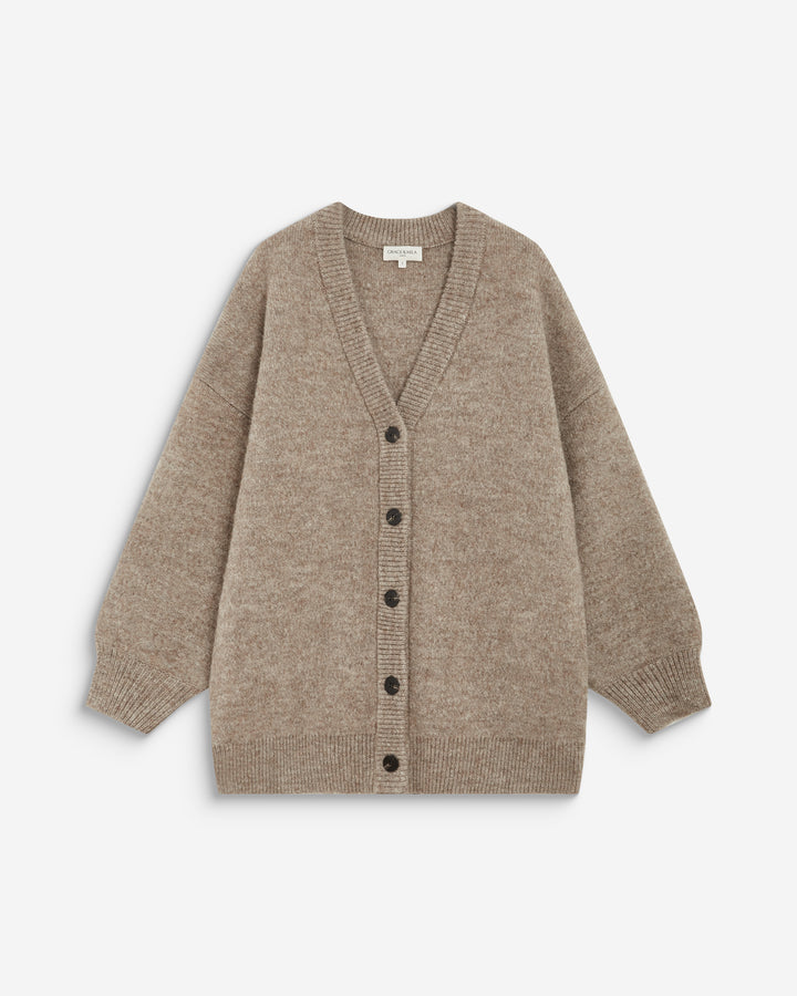 Oversized knitted V-neck cardigan mocha Bloom