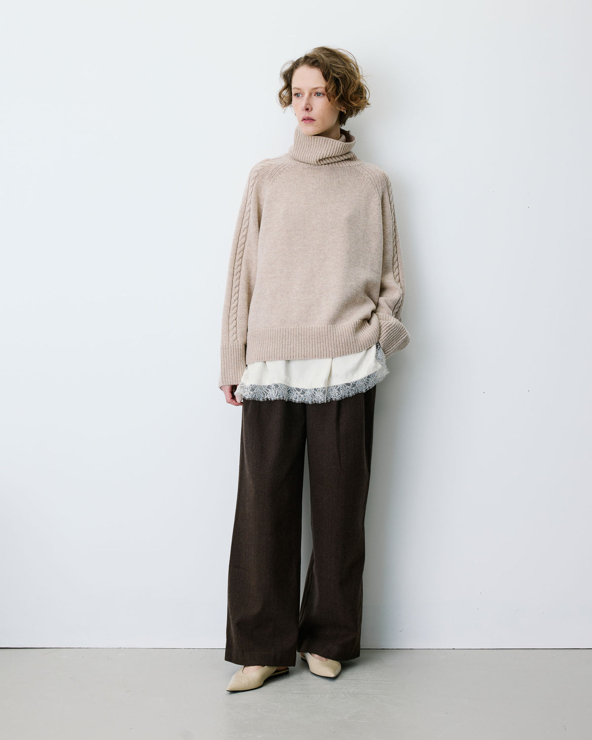 Oversized cable-knit turtleneck jumper grege Bastille