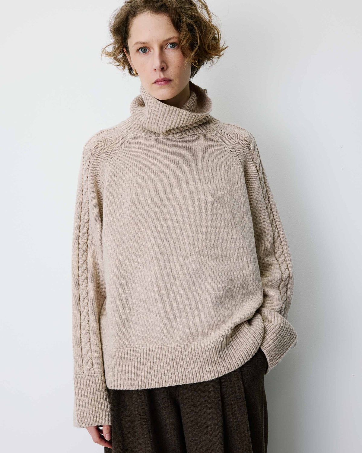 Oversized cable-knit turtleneck jumper grege Bastille