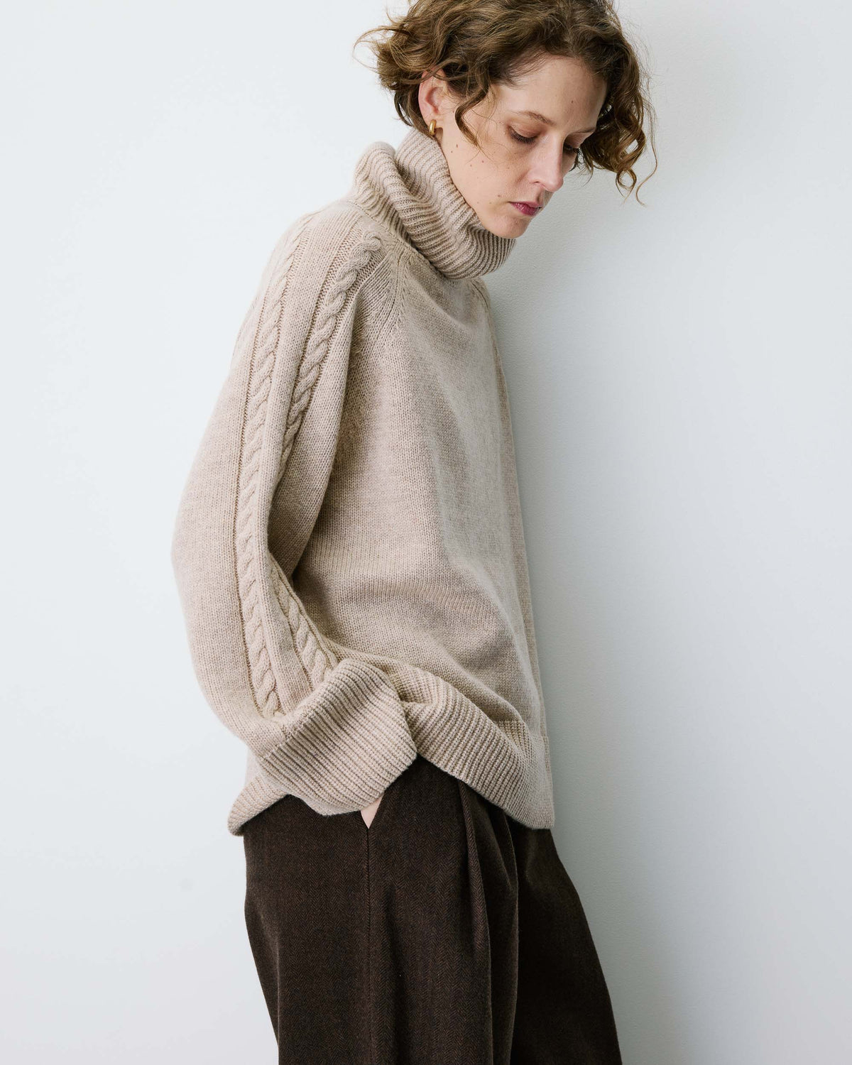 Oversized cable-knit turtleneck jumper grege Bastille