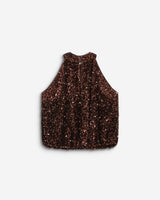 Top ballon encolure américaine en sequins chocolat Becky