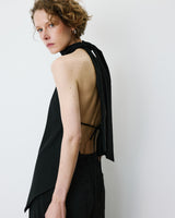 Soepele asymmetrische mouwloze top met open rug zwart Binni